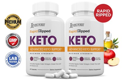 Rapid Ripped Keto ACV Pills 1275 MG Stronger Than Gummies Keto Support 2 Bottles