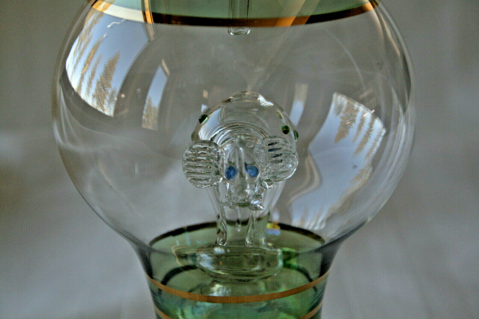 Egyptian Glass Perfume Bottle Handmade Gold Accent, Elephant Inside, 8 3/4