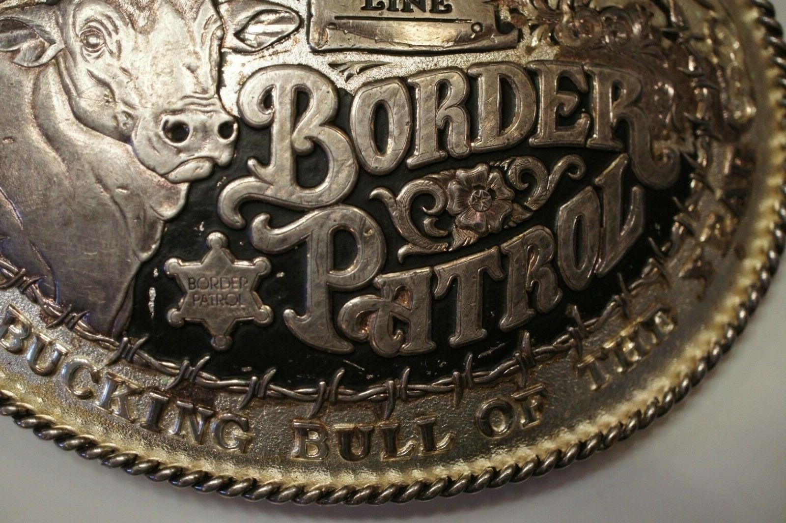 2000 PRCA Border Patrol Bull Riding trophy championship cowboy belt buckle