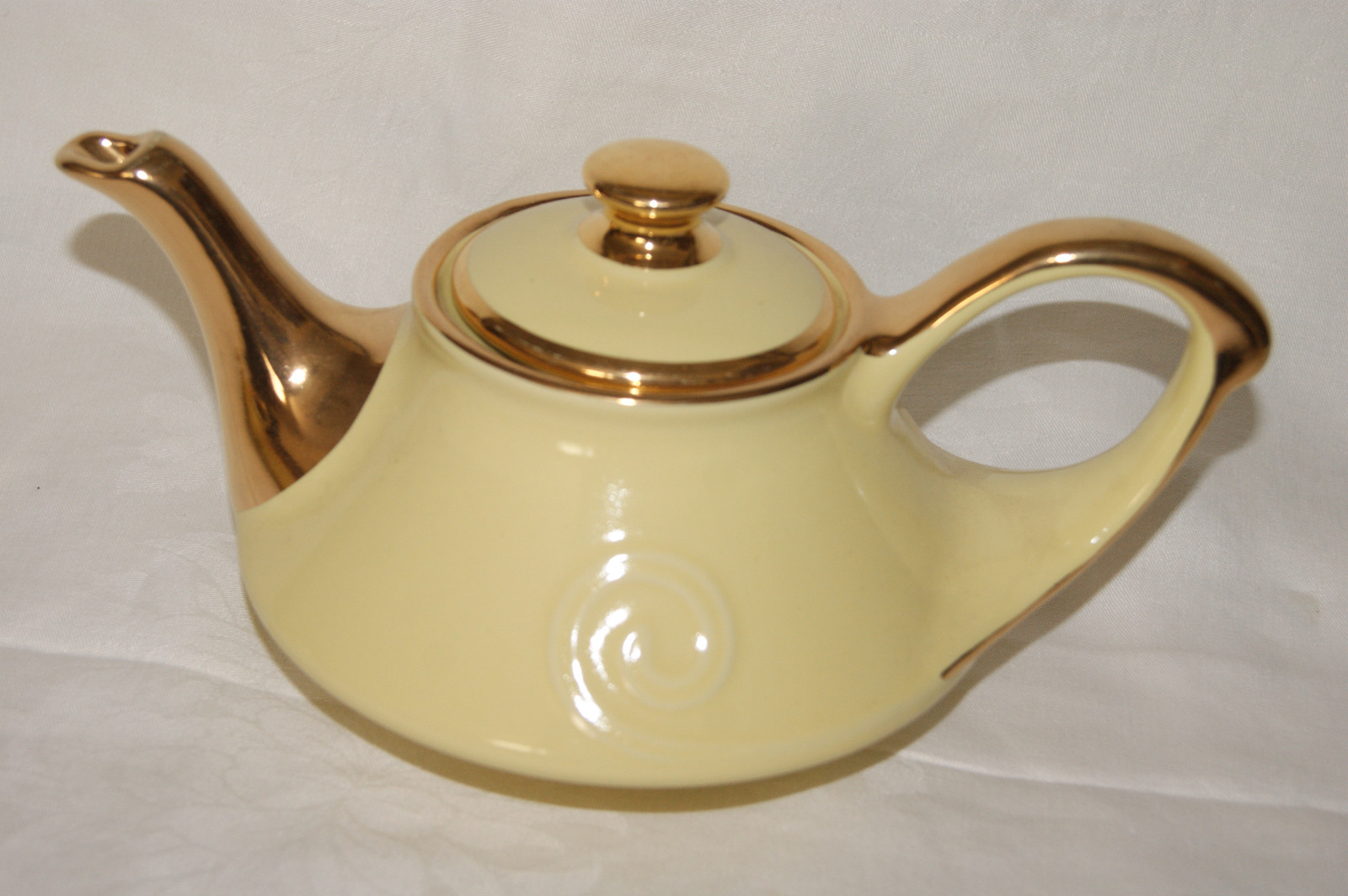 Pottery Tea Pot Set - Teapot Sugar Creamer - Yellow with 22K Gold Guaranteed