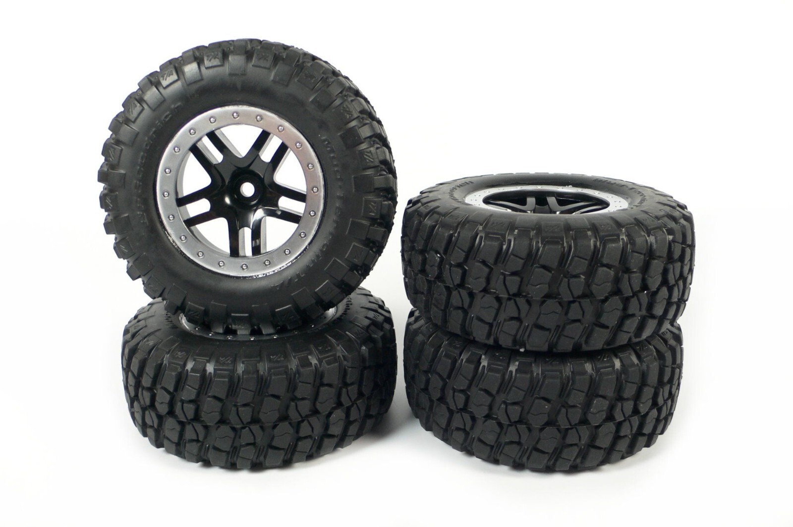 NEW Traxxas 2wd Slash BFG Mud Terrain Tires Silver/Black 12mm Wheels Ford Raptor