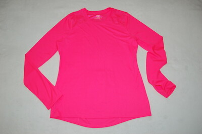 Womens HOT PINK L/S ATHLETIC T-SHIRT Active Wear MESH TYPE FABRIC Size L 12-14