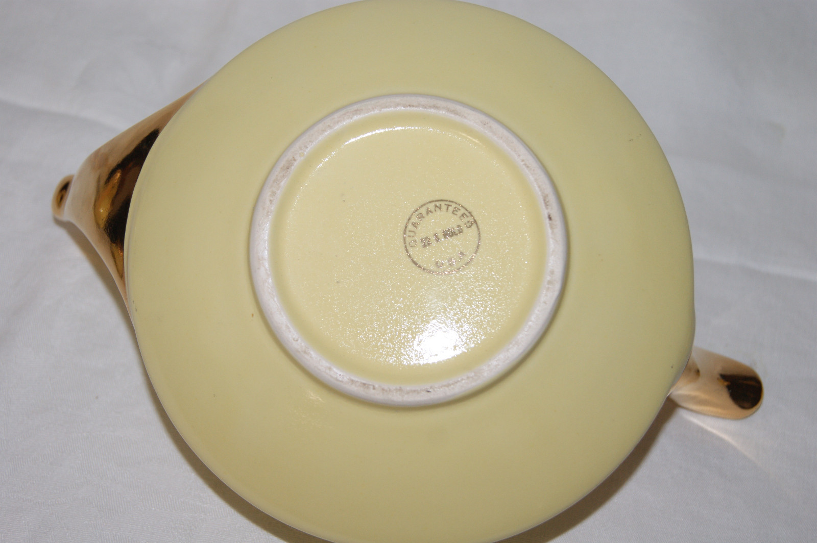 Pottery Tea Pot Set - Teapot Sugar Creamer - Yellow with 22K Gold Guaranteed