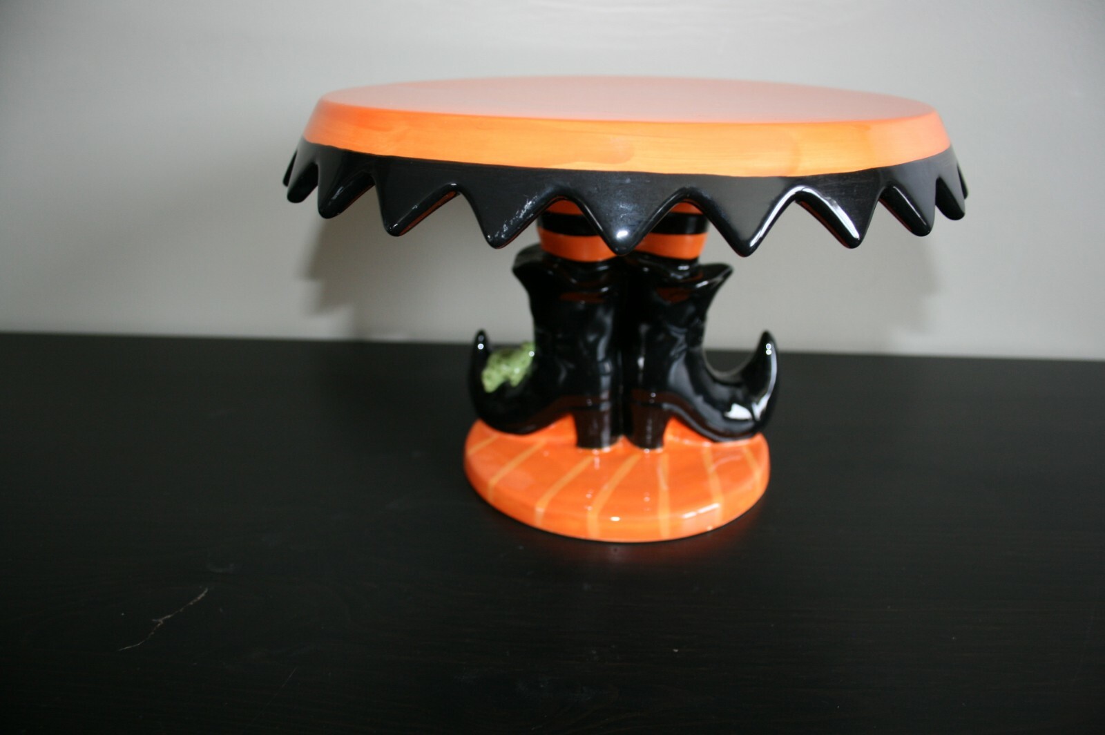 Magenta Witch Boots Pedestal Cake Dessert Stand ORANGE & BLACK Halloween