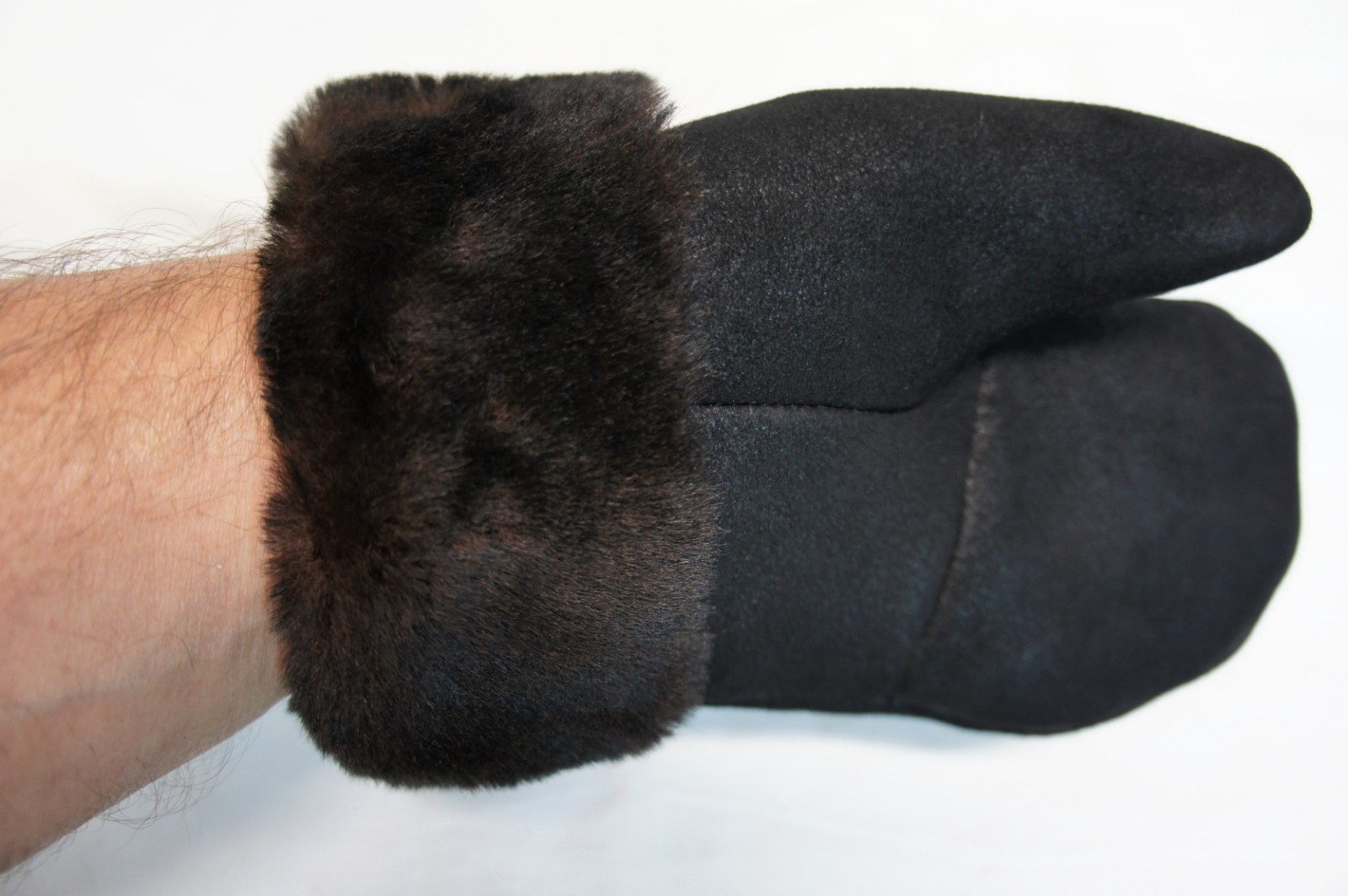 REAL GENUINE SHEEPSKIN SHEARLING LEATHER MITTENS UNISEX BLACK / DARK BROWN S-2XL