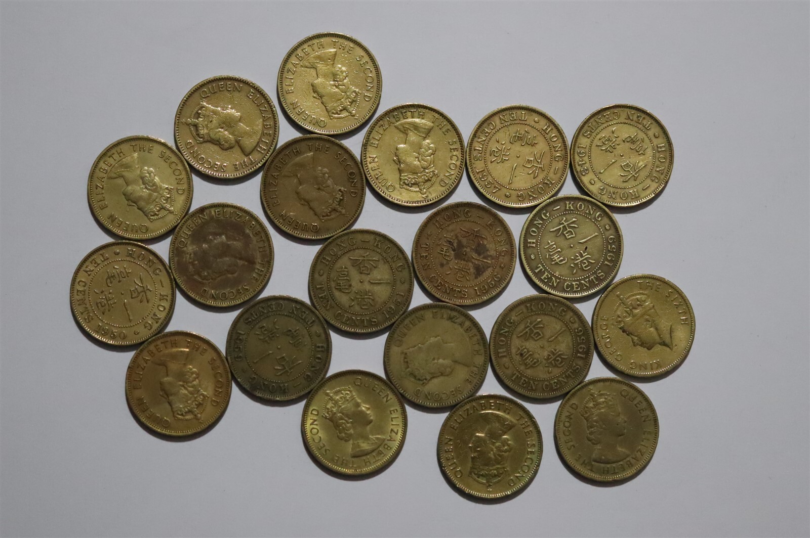 🧭 HONG KONG 10 CNTS QEII + GEORGE VI COIN COLLECTION B49