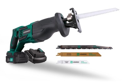 VONROC Accu Reciprozaag – VPower 20V – Incl. 2.0Ah accu, oplader & 3 zaagblad...