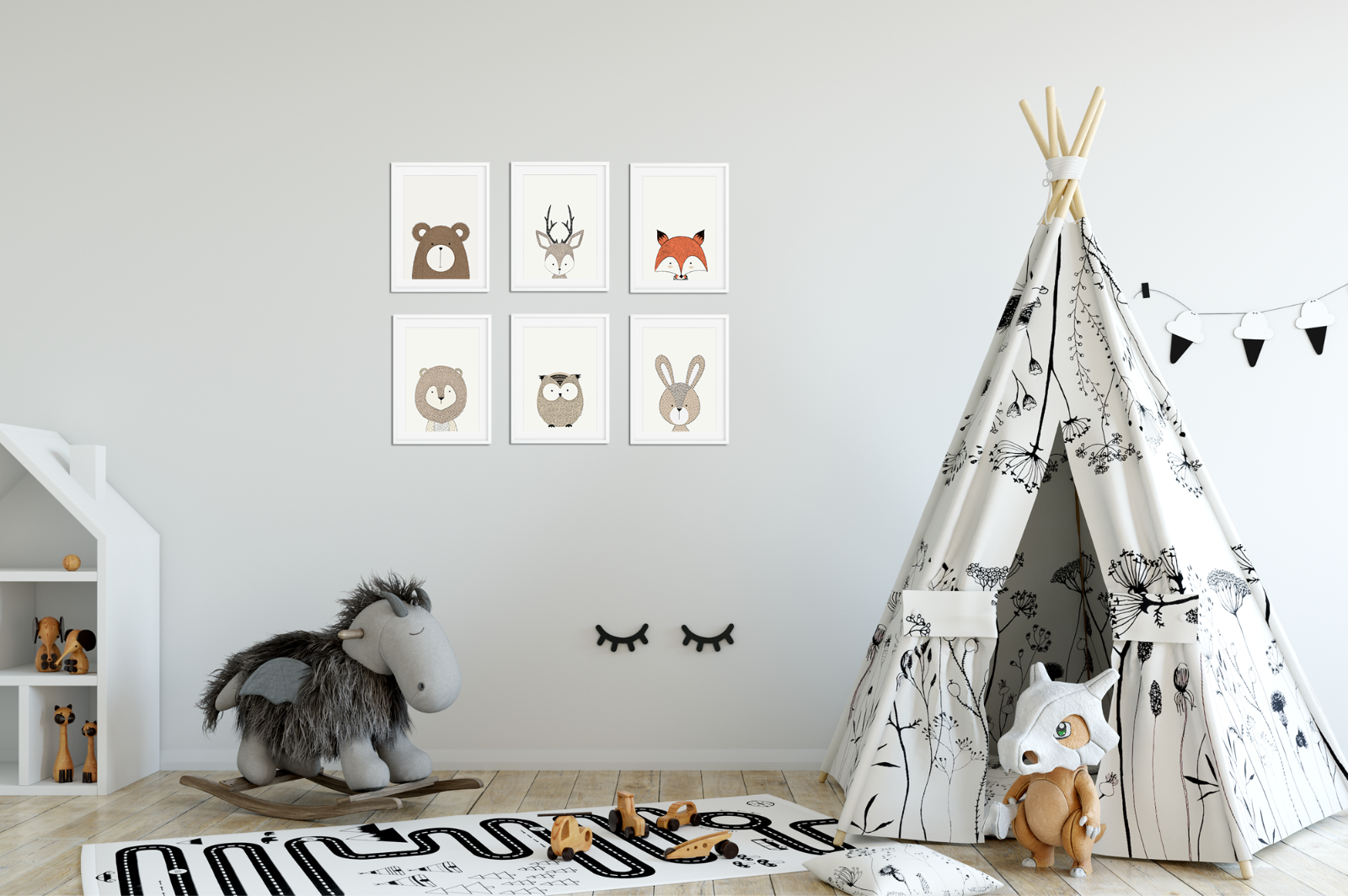 Peekaboo Animal Prints for Nursery Prints Set Baby Christening Bedroom