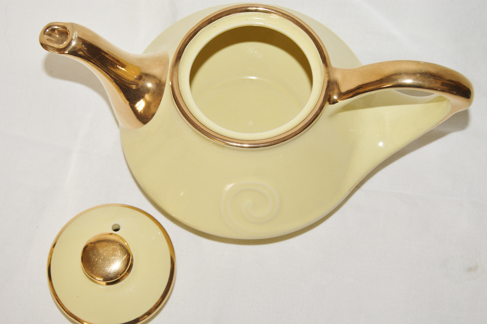 Pottery Tea Pot Set - Teapot Sugar Creamer - Yellow with 22K Gold Guaranteed