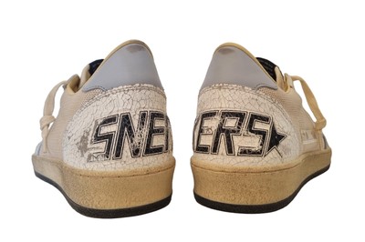Pre-owned Golden Goose Vintage Ball Star Men's Shoes Crackle Leather 11722 White-blue