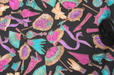 Fabric Antique Etchings Victorian Shoes Parasol Fan Hat 2y Beautiful Vintage