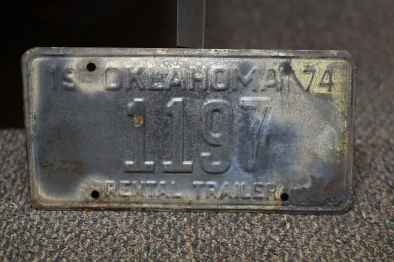 1974 Oklahoma Rental Trailer License Plate Burnt in Prison Riot 1197
