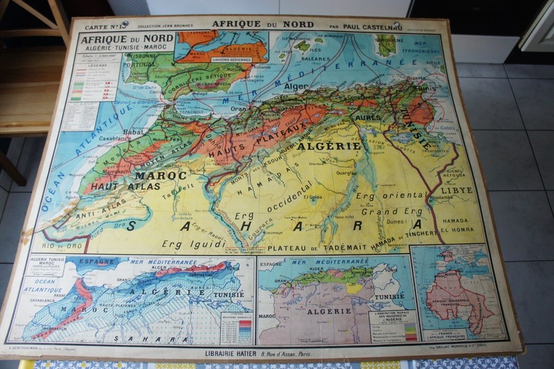 Ancienne Carte Scolaire Hatier Jean Brunhes 18 Afrique Du Nord Geographie
