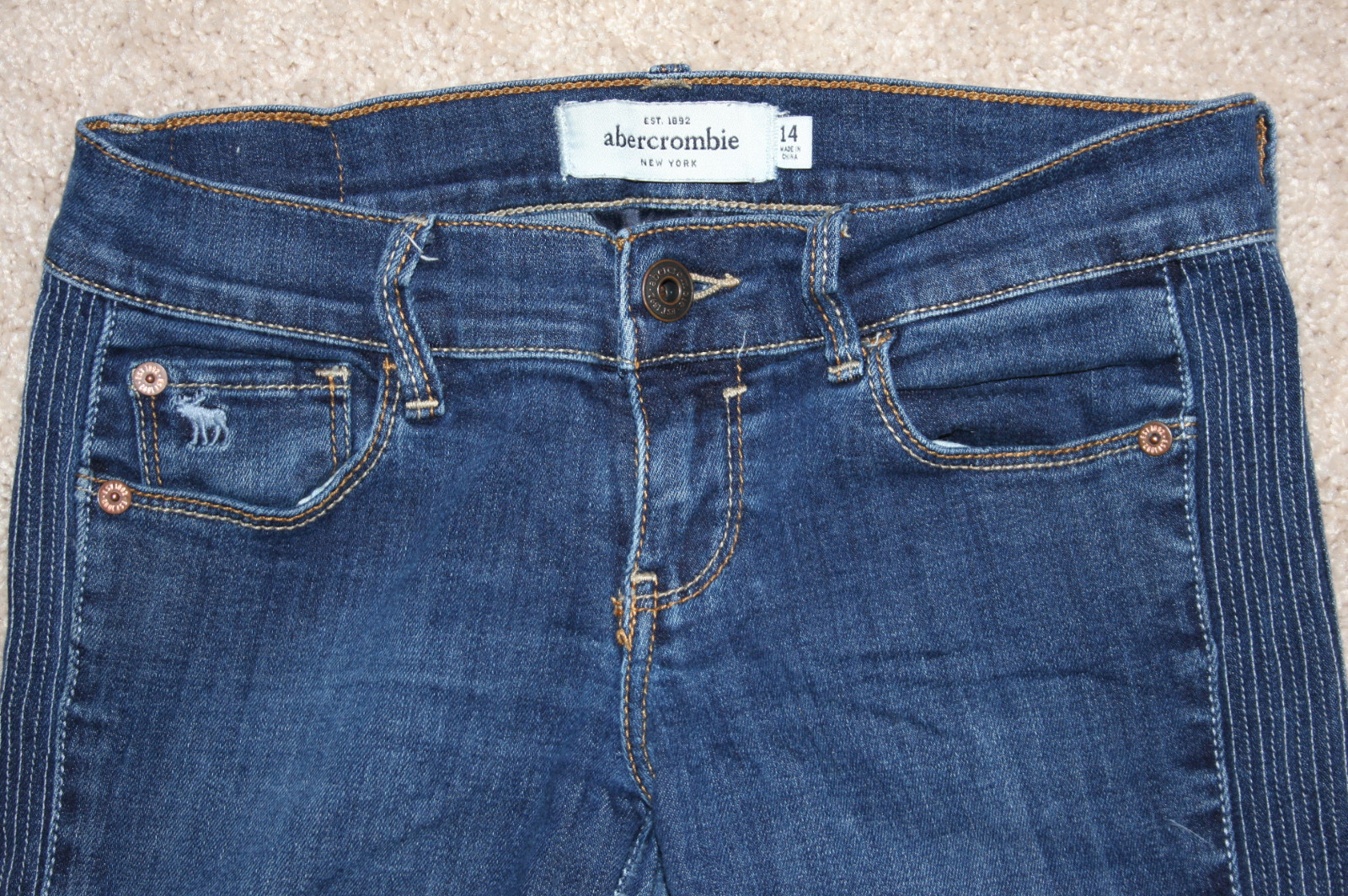 A&F Abercrombie Girls Juniors Cute Stretch Skinny Jeans Size 14 Dark Wash  b8