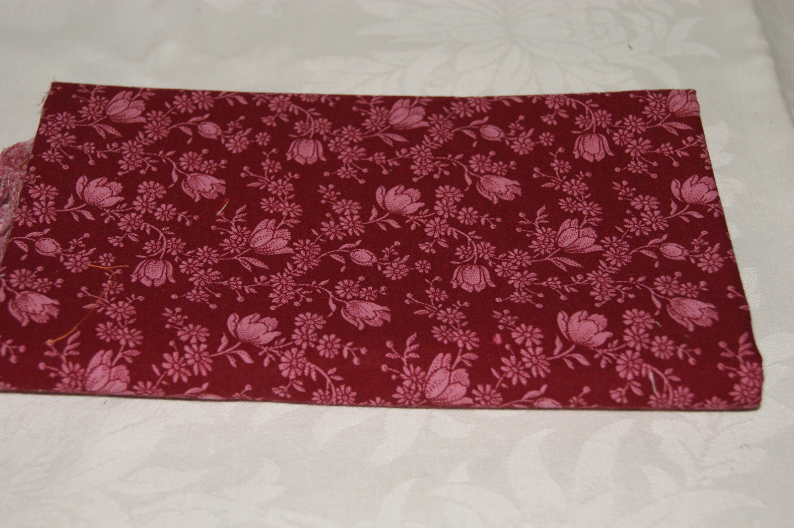 1 yd - Vintage Floral Cotton Fabric Print  -  Pink on Burgundy Background