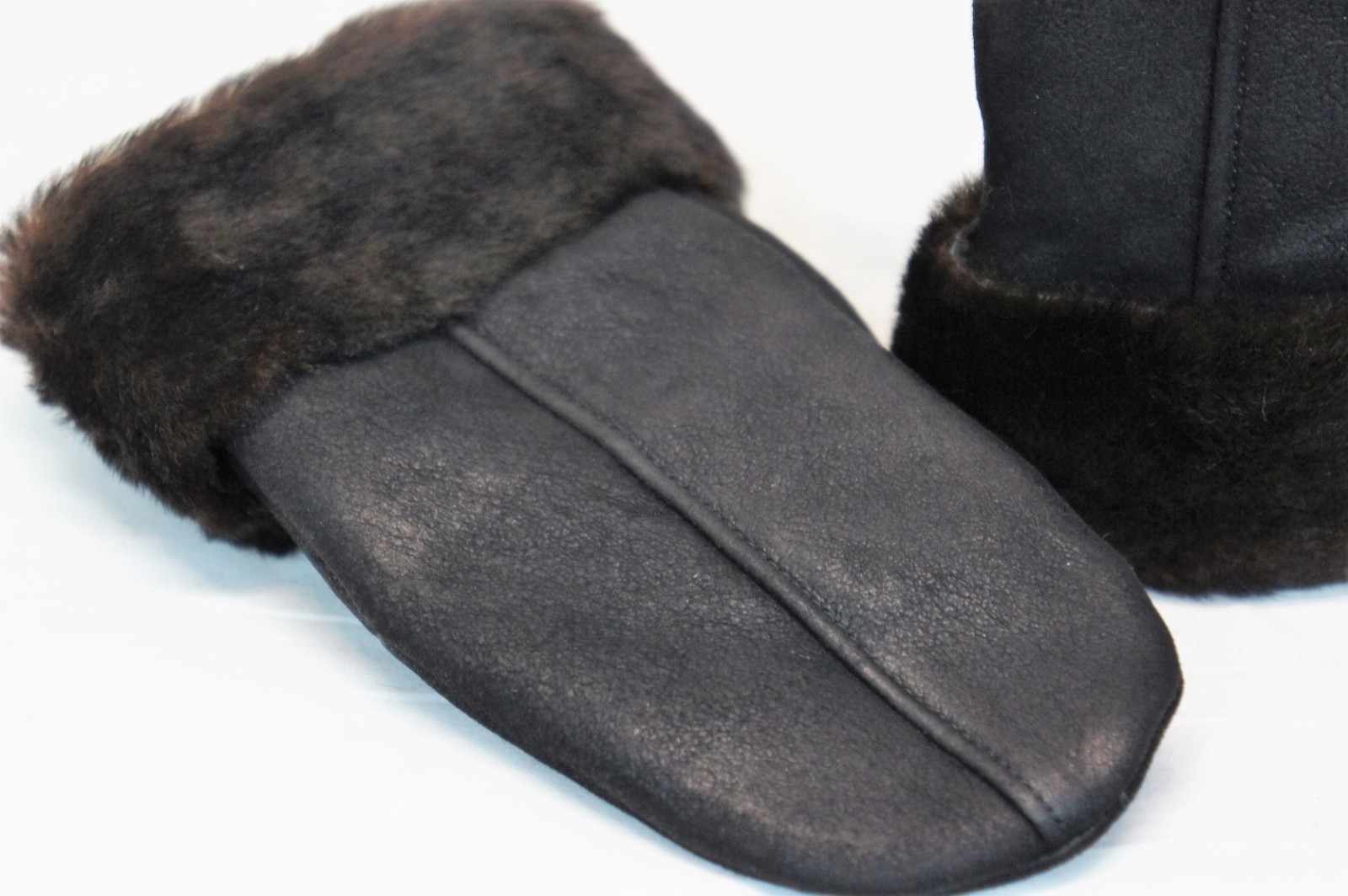 REAL GENUINE SHEEPSKIN SHEARLING LEATHER MITTENS UNISEX BLACK / DARK BROWN S-2XL