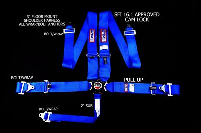 RJS RACING SFI 16.1 5PT HANS CAM LOCK UNIVERSAL FLOOR MOUNT BELT BLUE 1063203