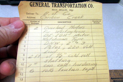 vintage 1940s General Transportaion co receipt, Fairbanks Alaska, Max Miller