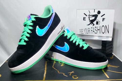 nike air force 1 low black shiny silver green glow