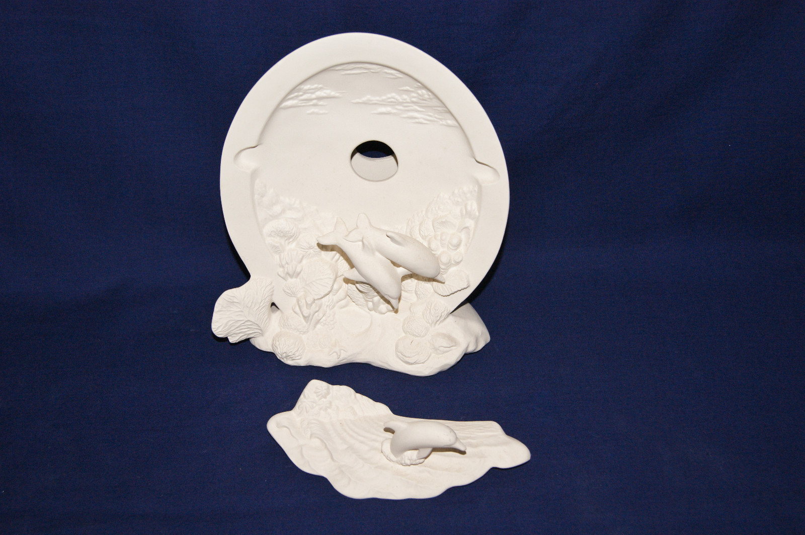 Vintage Ceramic Bisque - Ready to Paint - 2 Piece Lighted Dolphin Lamp Light