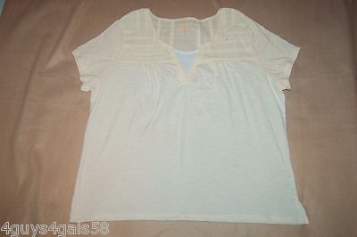 Womens Cap Sleeve CREAM COLOR SMOCK SHIRT Crochet Lace Accents 3X 22W-24W