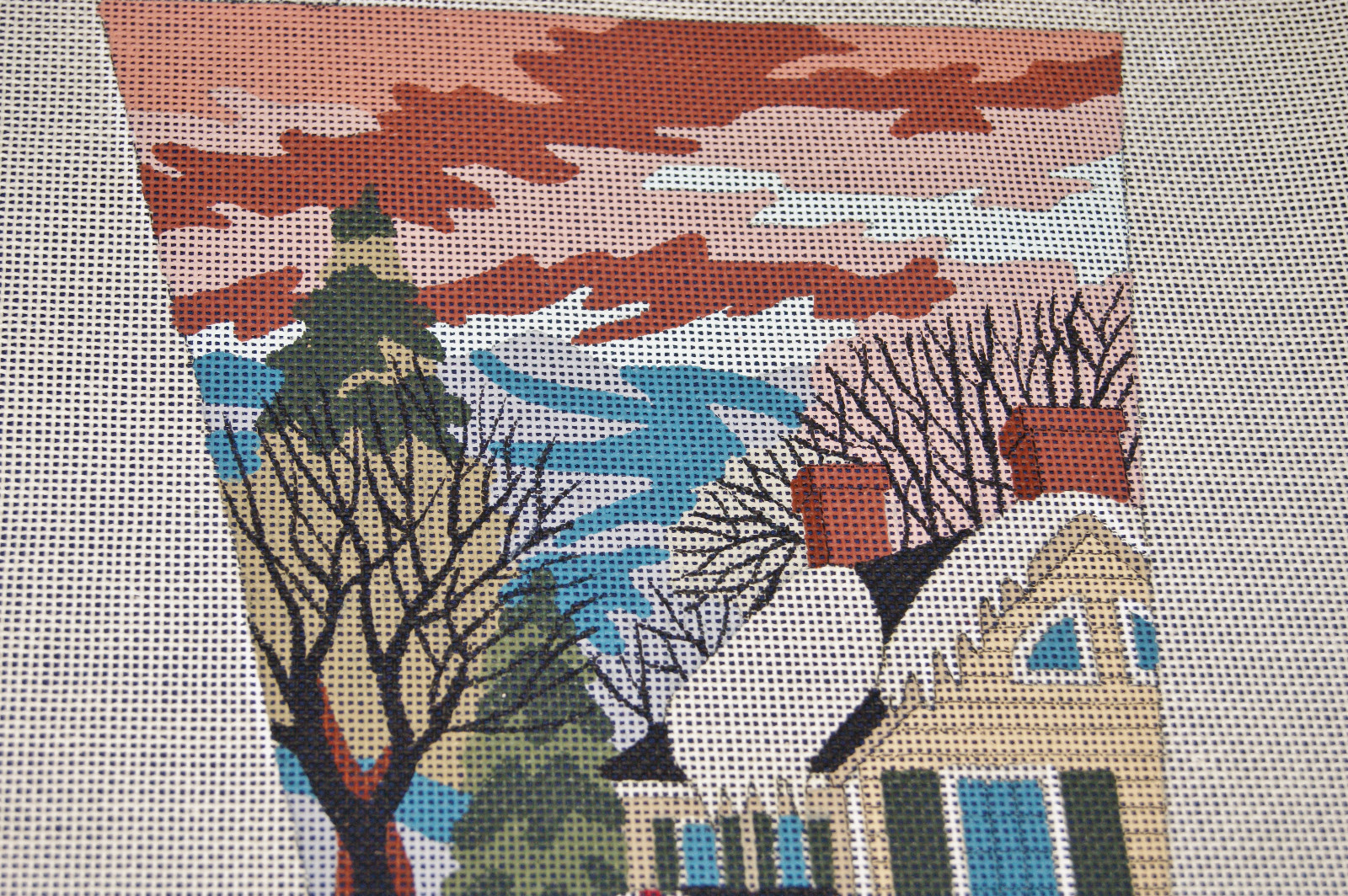 Handpainted Needlework Canvas by Pete Ashe - 1977 Christmas Stocking  18