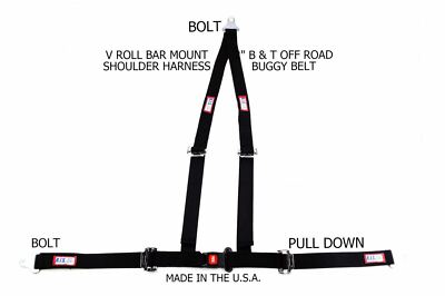 RJS  2'' BUGGY OFF ROAD SEAT BELT 3 POINT B&T V HARNESS BOLT IN BLACK SAND RAIL