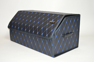 Ledertasche Aufbewahrungsbox Kofferraumorganizer Autotasche Schwarz/Blau Groß