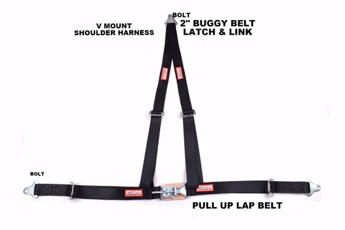 RACING HARNESS 3 PT OFF ROAD 2" BUGGY BOLT IN SEAT BELT 3 POINT V MOUNT BLACK