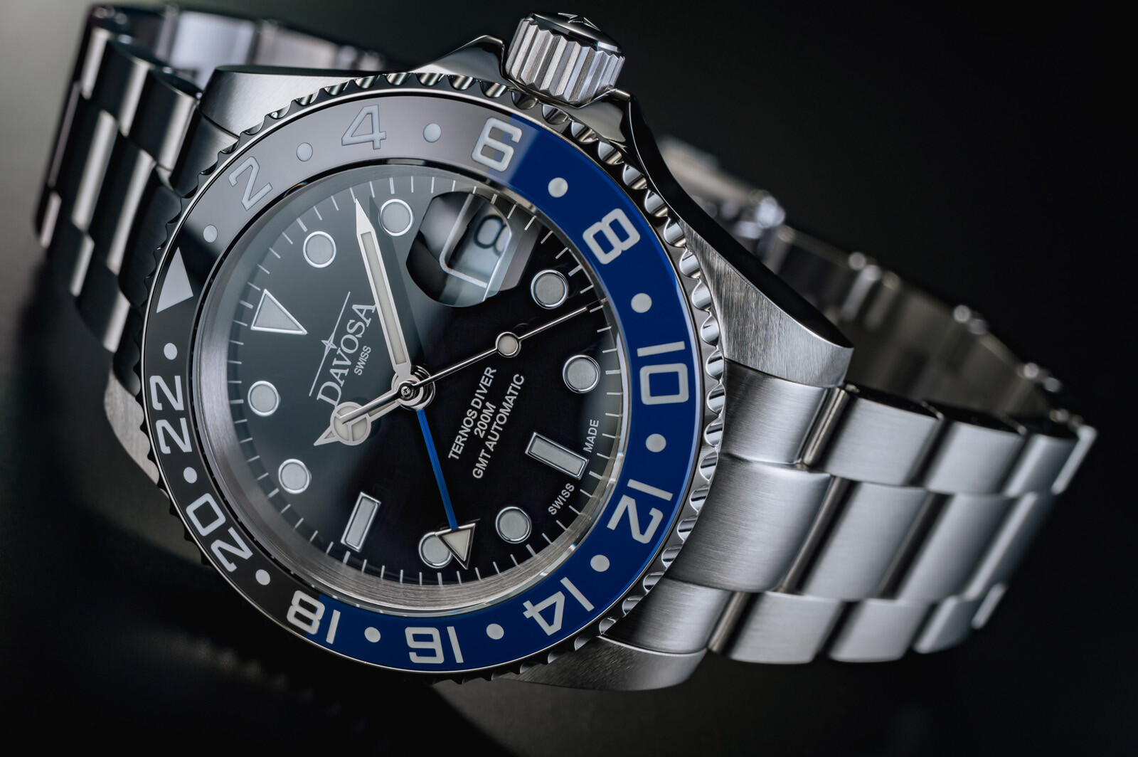 Pre-owned Davosa Ternos Ceramic Automatic Diving Watch Blue Black Gmt Bezel 40mm 16159040