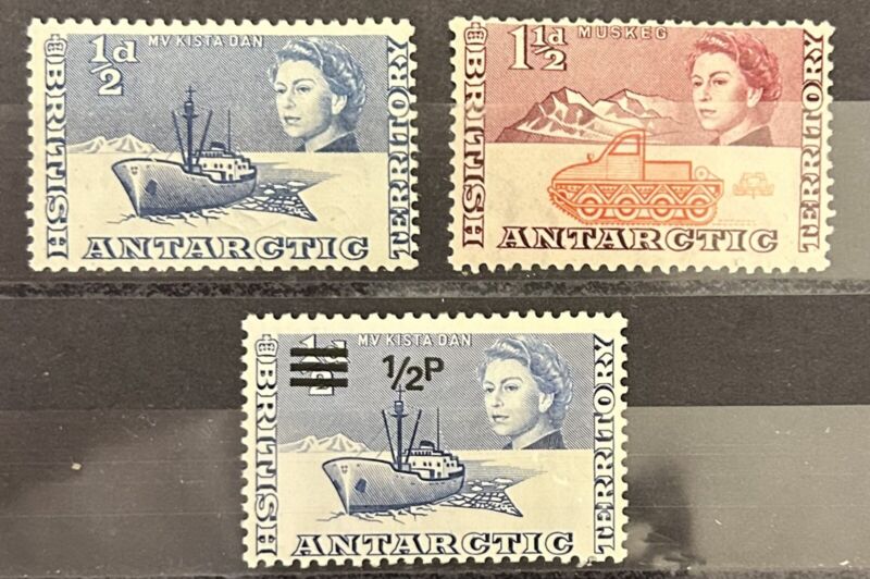 British Antarctic: 1963-69. Complete set of 3 MLH. SC# 1, 3, 25. Lot #04-02266