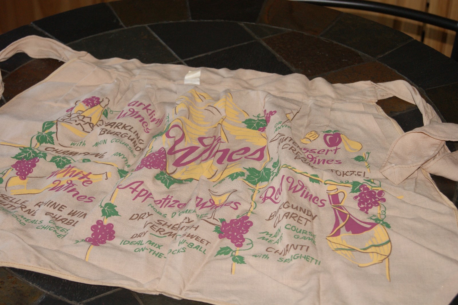 Print Printed Half Apron - by Colonial Aprons - Wine Theme - NOS with Tags