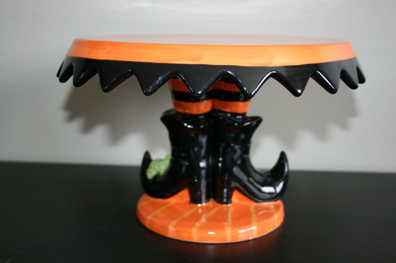 Magenta Witch Boots Pedestal Cake Dessert Stand ORANGE & BLACK Halloween