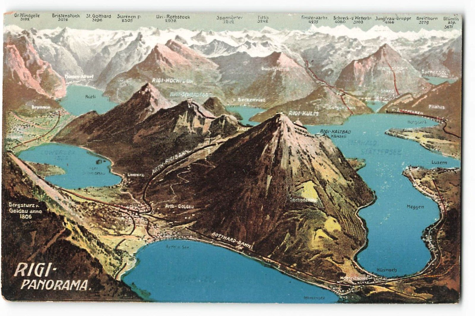 Postcard Rigi-Panorama Aerial View Map Unposted VTG VPC01.