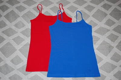 Womens 2 LOT CAMI Tank Top RED & ROYAL BLUE Solid Color XS S M L XL 2XL 3XL
