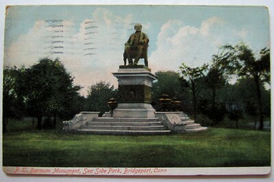 Bridgeport Connecticut Postcard Sea Side Park 1907 Barnum Monument