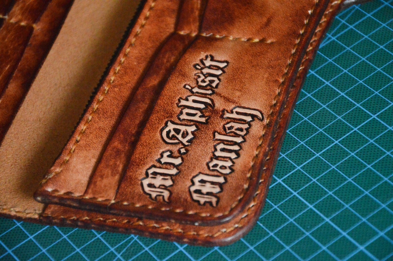 Pre-owned Handmade Custom Leather Biker Wallet Chain Robot Carved Wallet Personalized Gift X35 In Brown
