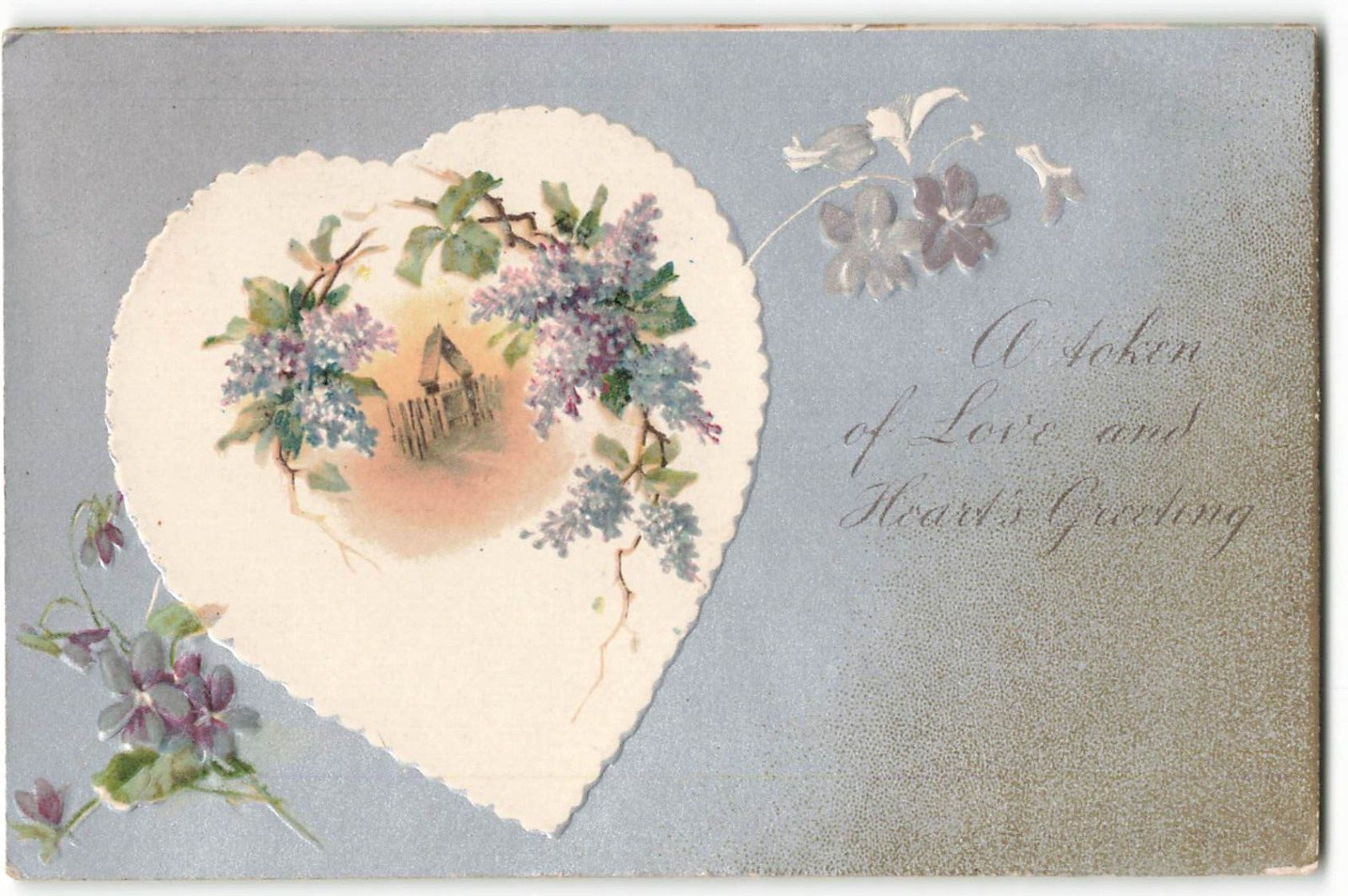1910 A Token of Love and Heart's Greeting Embossed Postcard