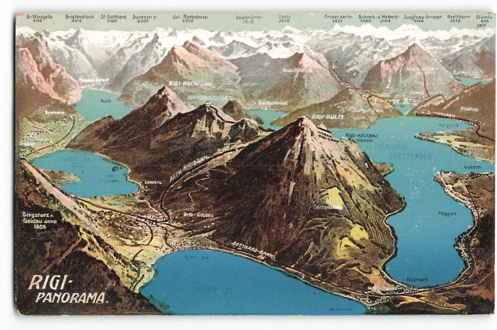 Postcard Rigi-Panorama Aerial View Map Unposted VTG VPC01.