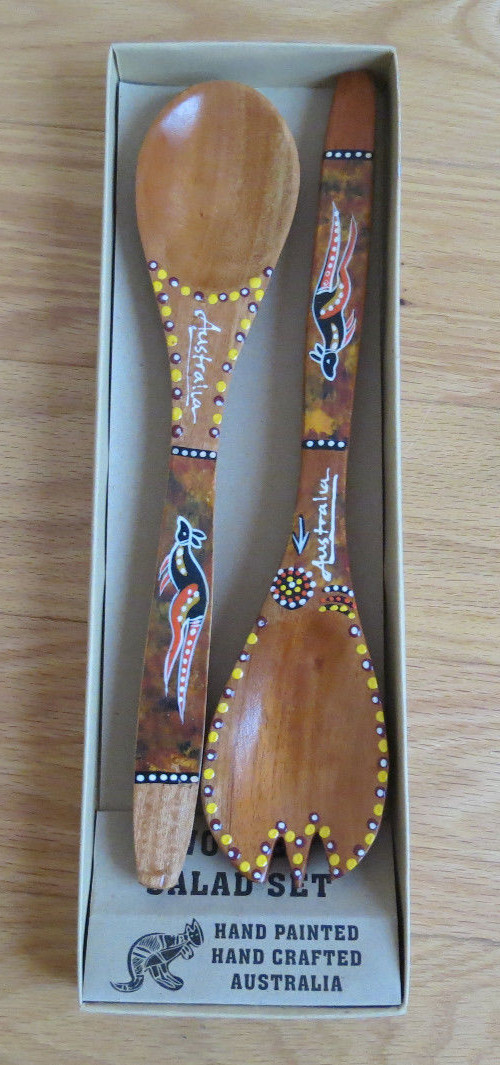 Wooden Salad Serving Set-Australia Hand Crafted - New - Hand Painted Finecraft