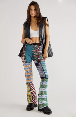 

Трикотажные расклешенные брюки Free People The Ragged Priest, черный, бирюзовый, НОВИНКА, Black teal multi