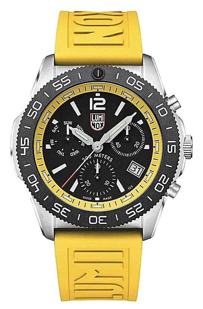 Pre-owned Luminox Swiss Made Pacific Diver Chronograph Yellow Rubber Mens Watch Xs.3145