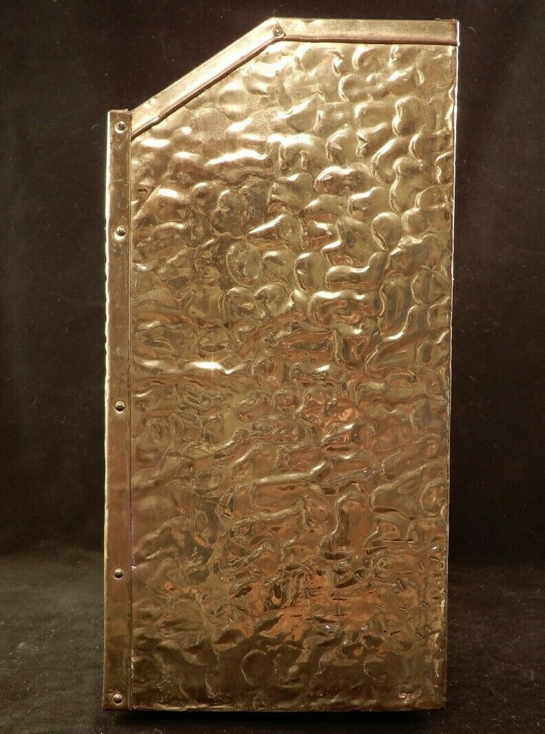 Vintage Brass Colored Magazine Rack Wood & Pressed Tin Beer Garden Design