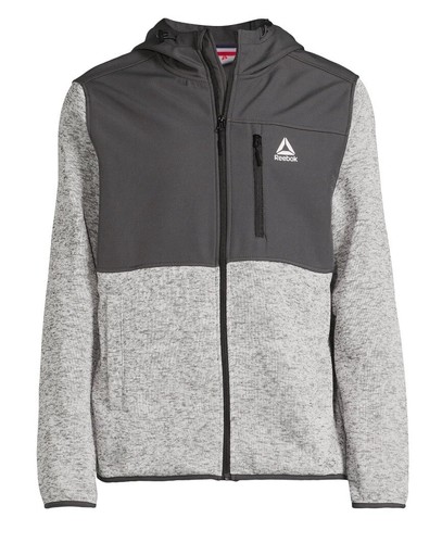 Reebok Men's Size L Hooded Sweater Fleece Jacket, Pure Grey