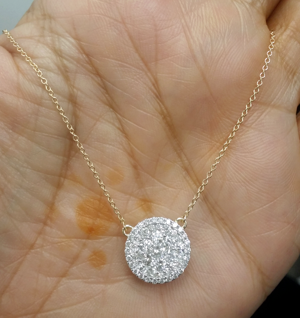 Pre-owned Handmade Deal 1.10ct Genuine Round Cluster Diamond Pendant Charm Necklace 14k Gold 16" In H