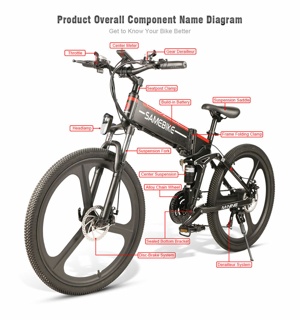 Samebike 26 Zoll Ebike Elektrofahrrad Mountainbike EMTB 350W 48V 21Gang Ebike