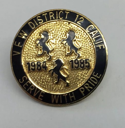 VFW District 12 California 1984-1885 “Serve With Pride” Gold Tone Lapel Cap Pin