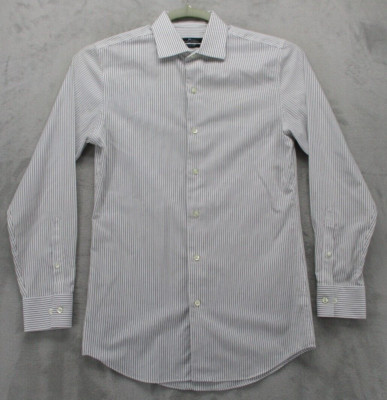 Marc Anthony Button Up Shirt Men's S Slim Fit White with Gray Stripe 100% Cotton