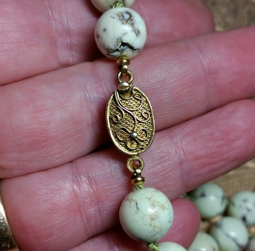 Vintage Chinese Carved Genuine Green Turquoise Coral Black Shou Bead Necklace