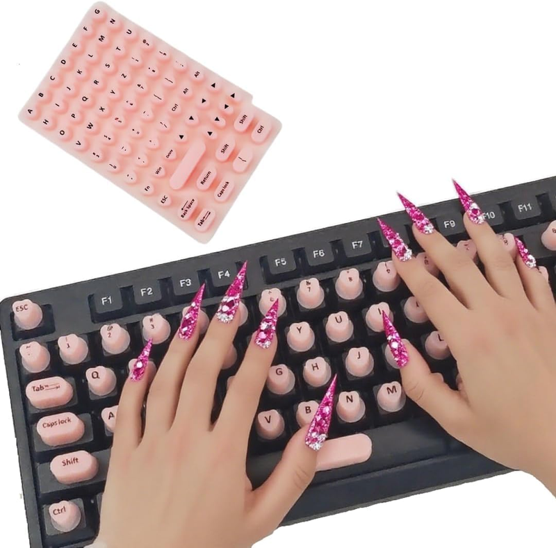 Raised Keyboard Stickers for Long Nails with Letters, Soft Silicone Keyboard Bub